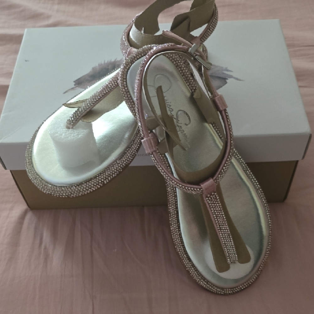 Jessica Simpson Pink and Gold Sandals